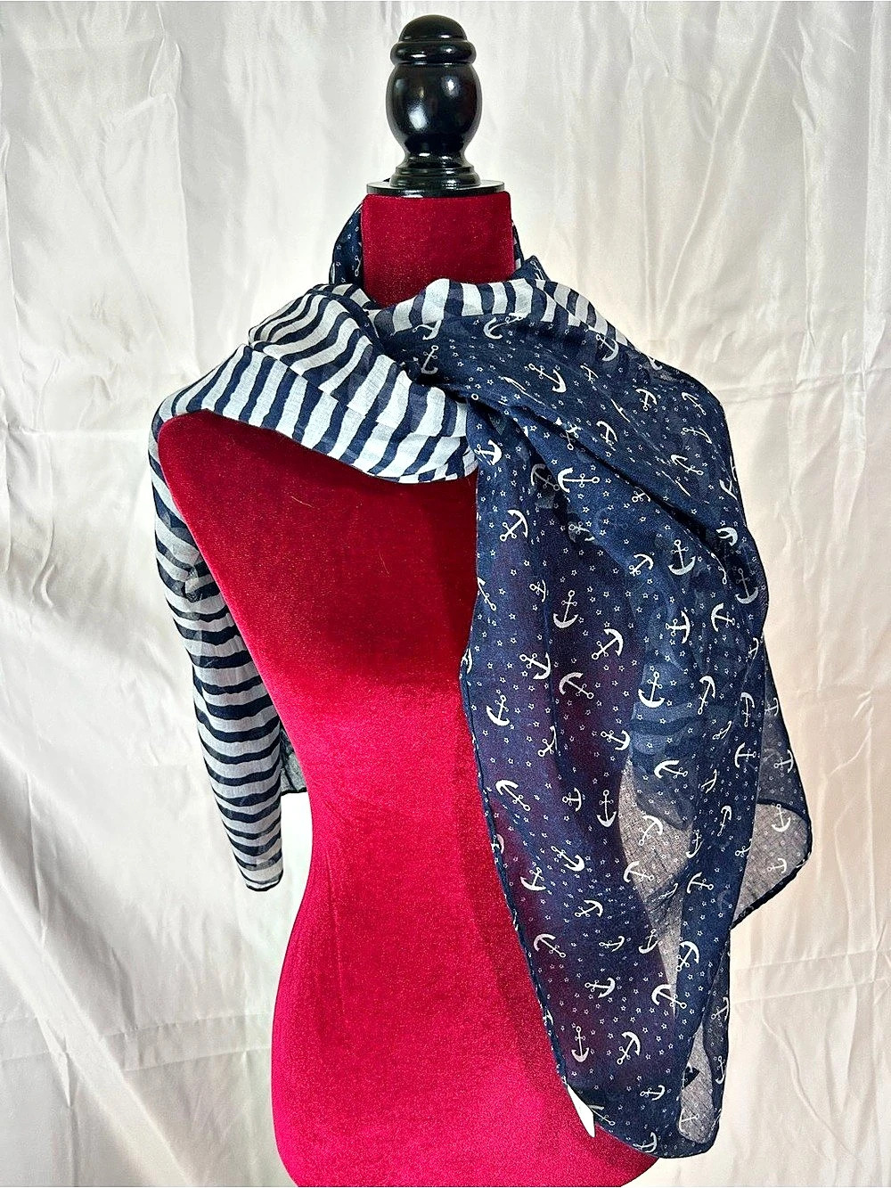 Blue & White Striped Anchor Scarf Wrap